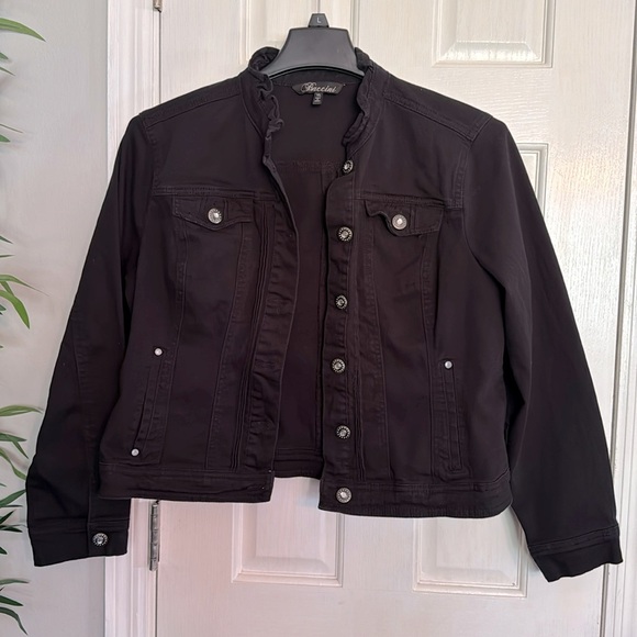 Baccini Jackets & Blazers - Baccini black denim rhinestone jacket XL